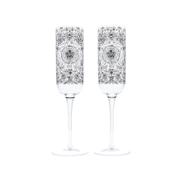 Black Line Floral King's Coronation Champagne Flutes - Proper Goose