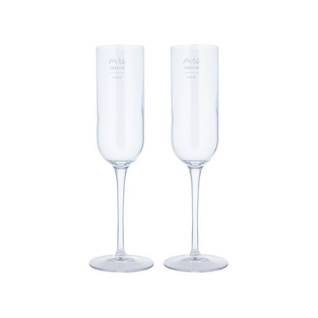 Personalised Mrs And Mrs Crystal Champagne Flute Set Of Two - Proper Goose