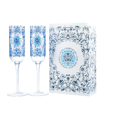 Limited Edition Blue Line Floral King's Coronation Champagne Flutes - Proper Goose