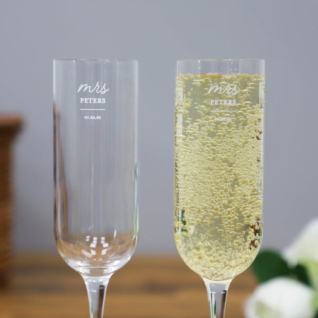 Personalised Mrs And Mrs Crystal Champagne Flute Set Of Two - Proper Goose