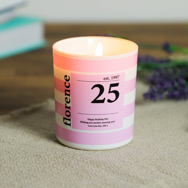 Personalised pastel stripe scented natural wax candle - Proper Goose