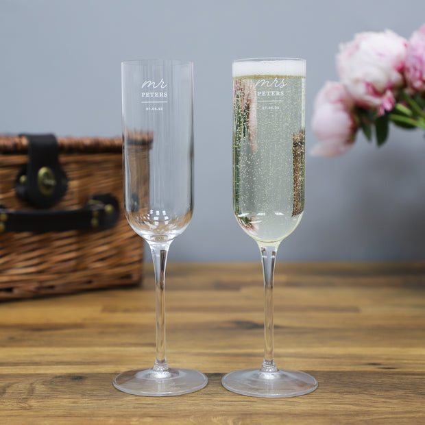 Personalised Mr And Mrs Champagne Flute Set - Proper Goose