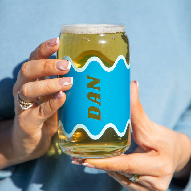 Personalised Blue Wave Name Printed Can Glass - Proper Goose