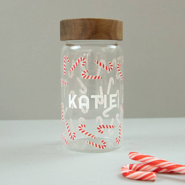 Personalised Candy Cane Glass Storage Jar - Proper Goose